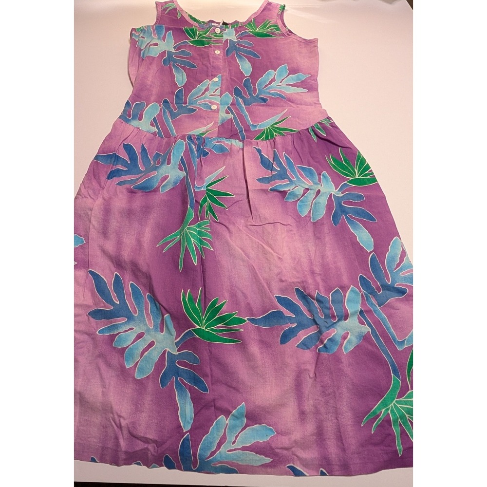Hilo Hattie Womens Purple Tropical Floral Midi Dress Sleeveless Button Front M